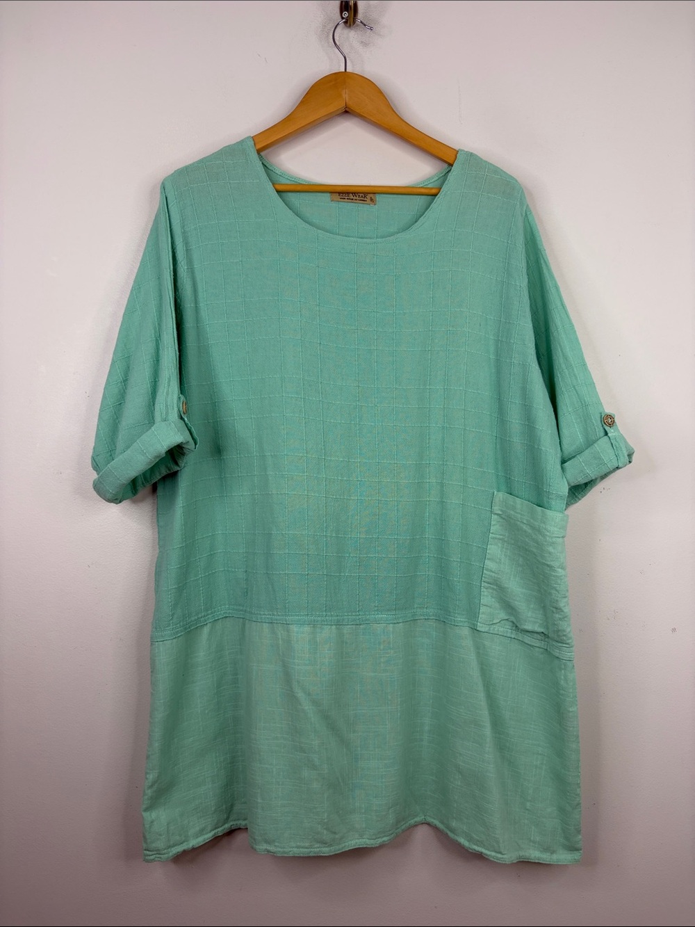 Ezze Wear Tunic Top Womens XL Mint Green Cotton Half Sleeve Loose Long Blouse